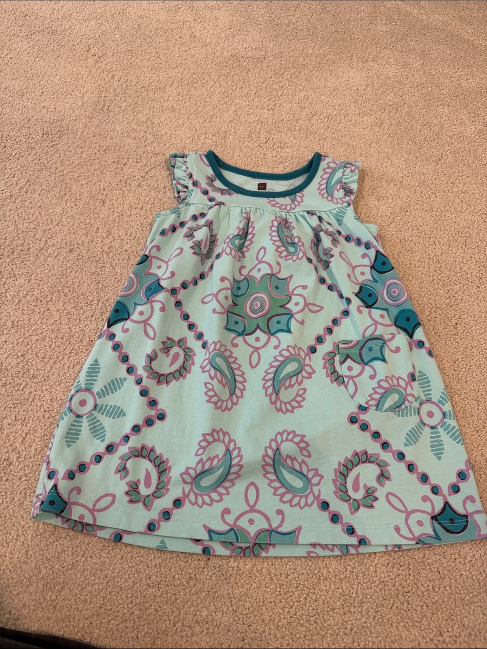 Girls' Teal Floral Paisley Summer Dress
